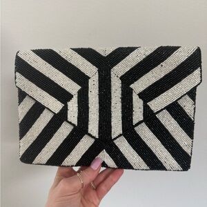 Monochrome Beaded Geometric Clutch